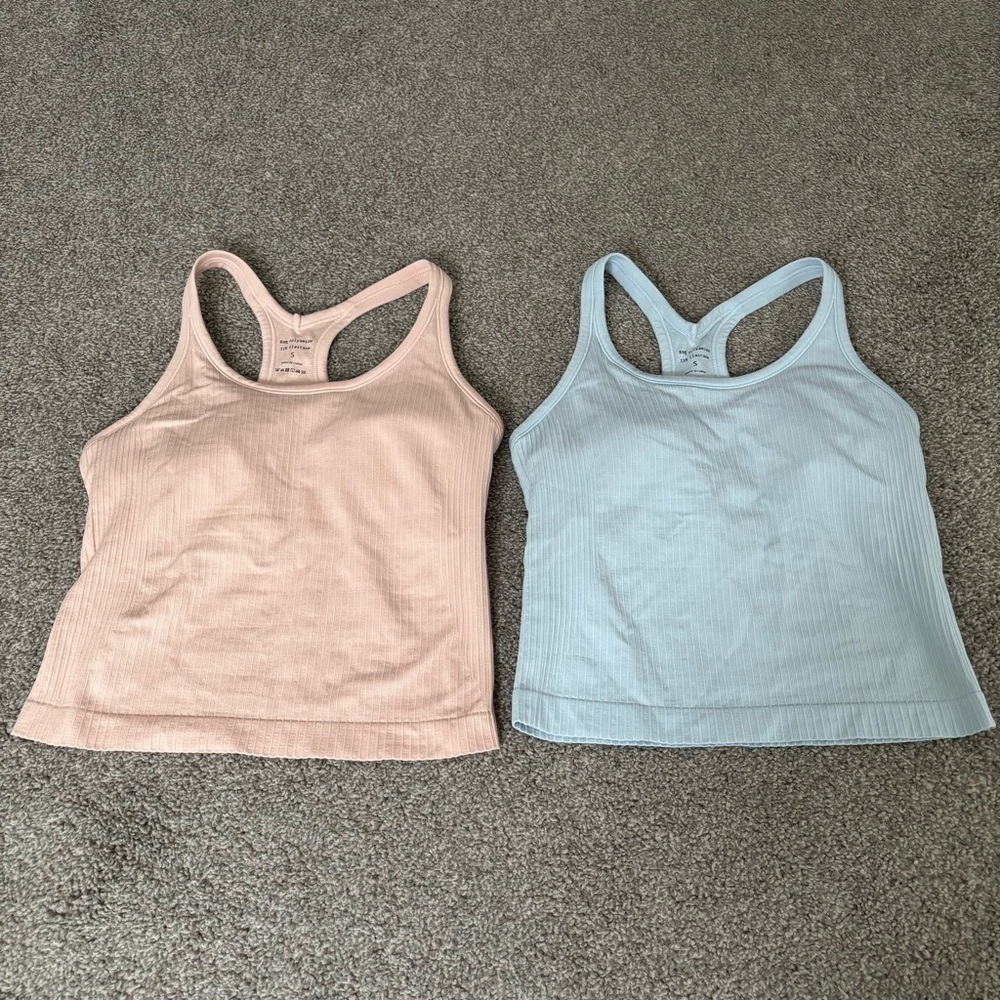 Bundle of 2 Padded Ribbed Tank Top Set - Pink and Blue